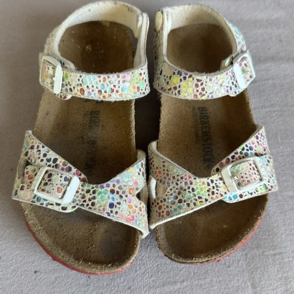 Size 28/c10 - Birkenstock Girls' White Taormina Mosaic Sandals